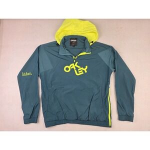 Oakley Iridium Pullover Jacket Mens Medium Teal Green Yellow Running Windbreaker